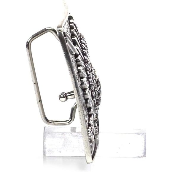 🆕Men's Antique Silver Metallic Imported Rectangle Chief Skull  Belt  Buckle - Picture 5 of 9